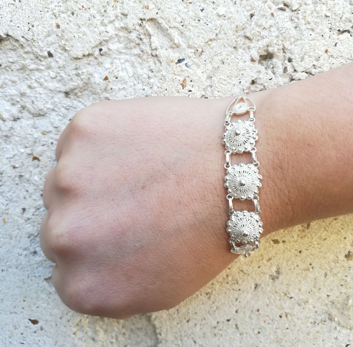 Bracelet Vintage Vers 1940 En Argent Filigrané & Vermeil - Travail étrangé