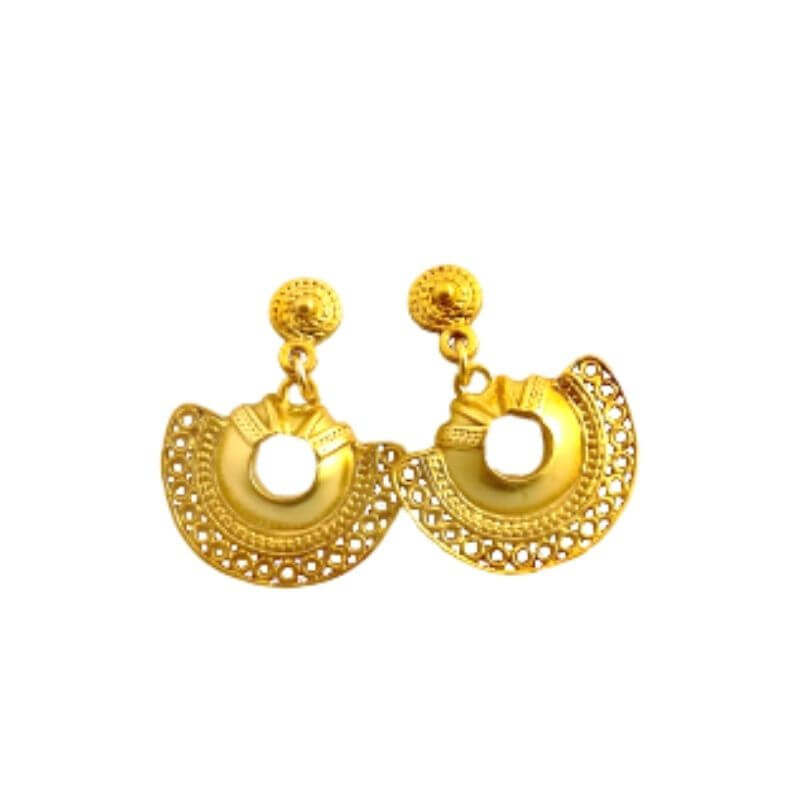Boucles D'oreilles Pendantes Artisanales - Doré, Porcelaine, Acier Inoxydable