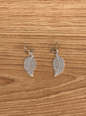 Boucles d'Oreilles Ethnique Feuille en Argent