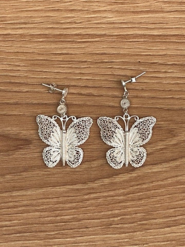 Boucles d'Oreilles Ethniques Papillon Argent