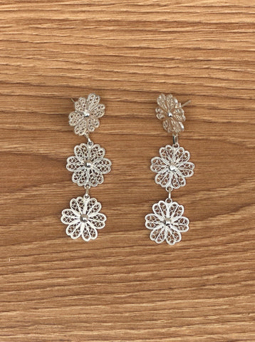 Boucles d'Oreilles Ethniques Forme Fleur (Argent)
