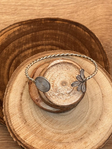 Bracelet Jonc Ethnique en Argent Massif Femme