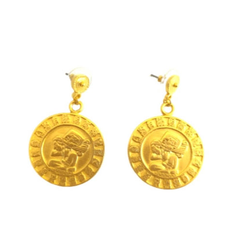 Boucles d'oreilles calendrier maya dorée